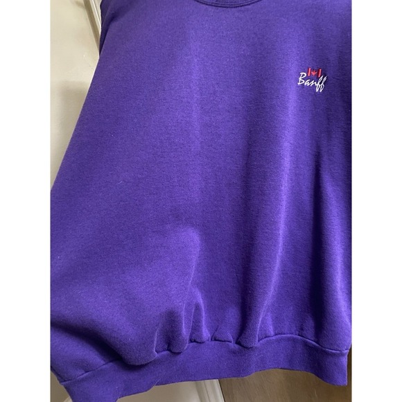 Vintage Banff Canada Vacation Sweater Purple Aqua Green Collar Embroidered Sz L - Picture 2 of 15